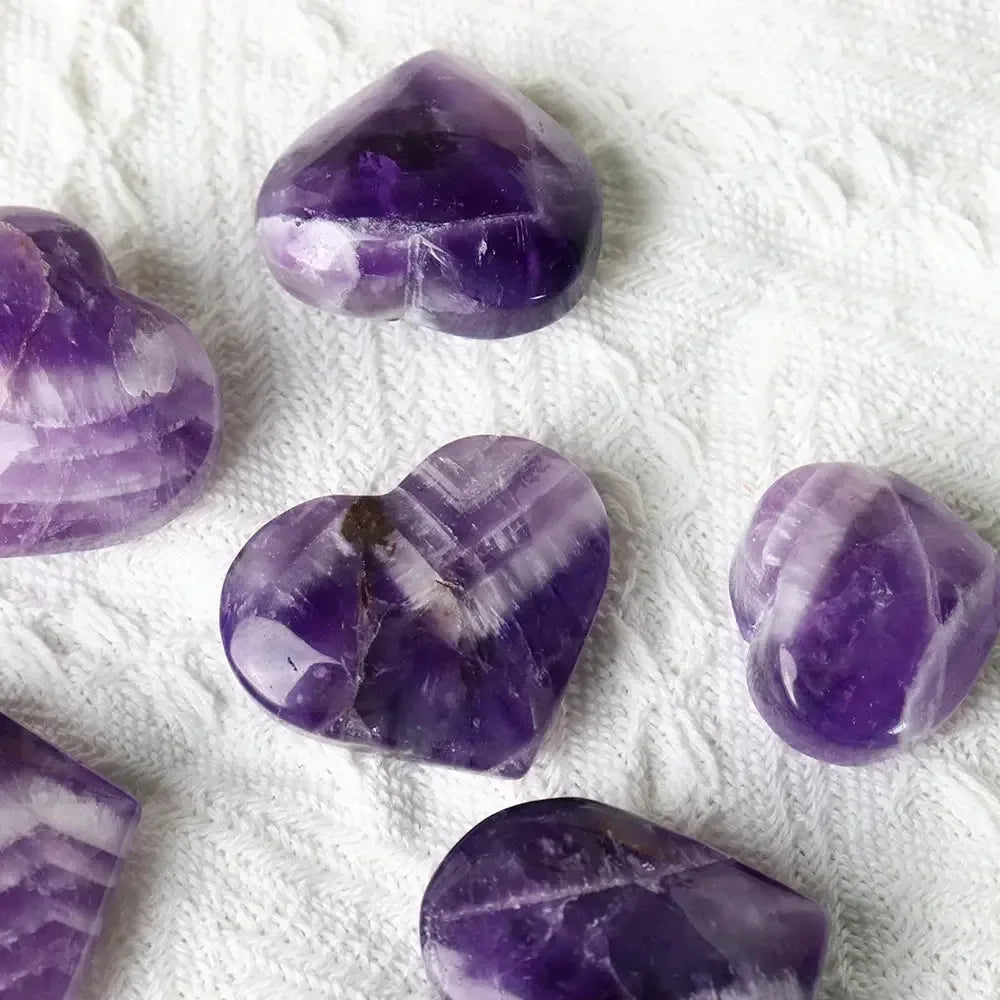 1pc Natural Purple Quartz Dream Amethyst Heart Shape Crystal Carving Healing Stones Energy Gemstone Home Decoration - CRYSTALOIL