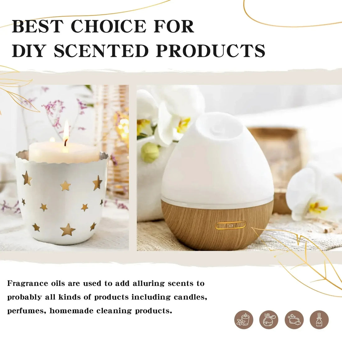 EUQEE 10ML/60ML Fragrance Oil For Diffuser Aromatherapy Lilac Gardenia Coconut & Vanilla White Musk DIY Soap Scented Candle - CRYSTALOIL