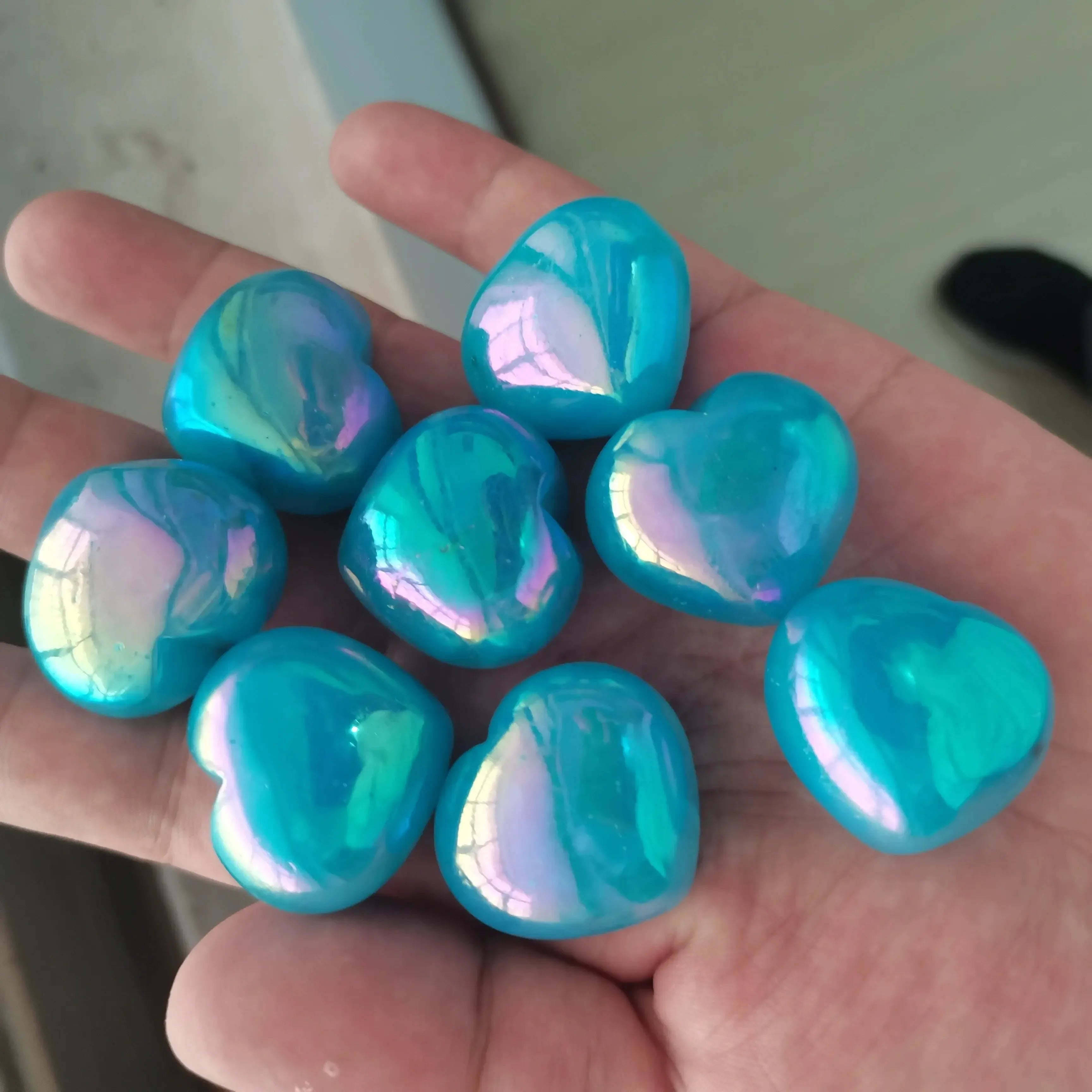 2pcs Natural Electroplating Blue Heart Quartz Crystal love heart Shaped Hand Carved Stone Home Decoration Healing Crystals - CRYSTALOIL