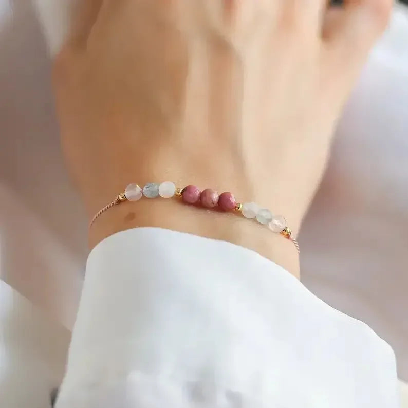 Aquamarine Moonstone Love Embodies Crystal Rose Pyroxene Bracelet - CRYSTALOIL