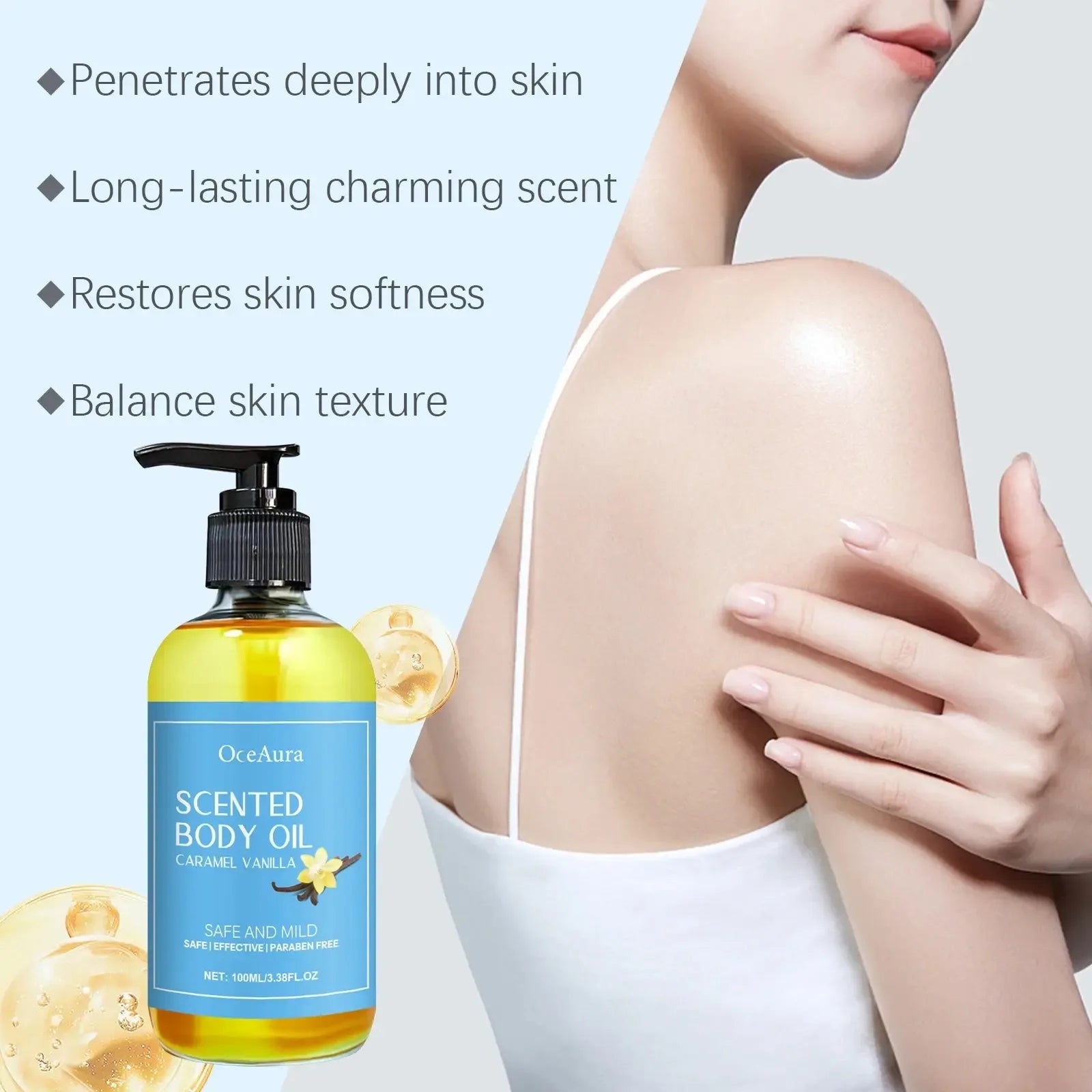 Vanilla Body Massage Oil Improve Moisturizing Relieve Stress - CRYSTALOIL