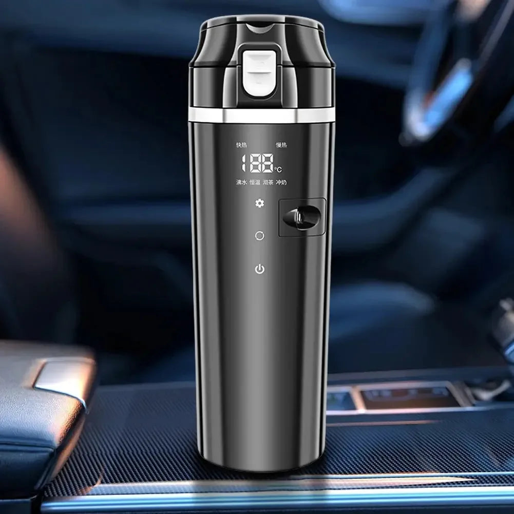12V/24V Car Heating Cup Digital LCD Display Travel Coffee Mug Warmer Smart Temperature Control Thermos Cup Stainless Steel 500ML - CRYSTALOIL