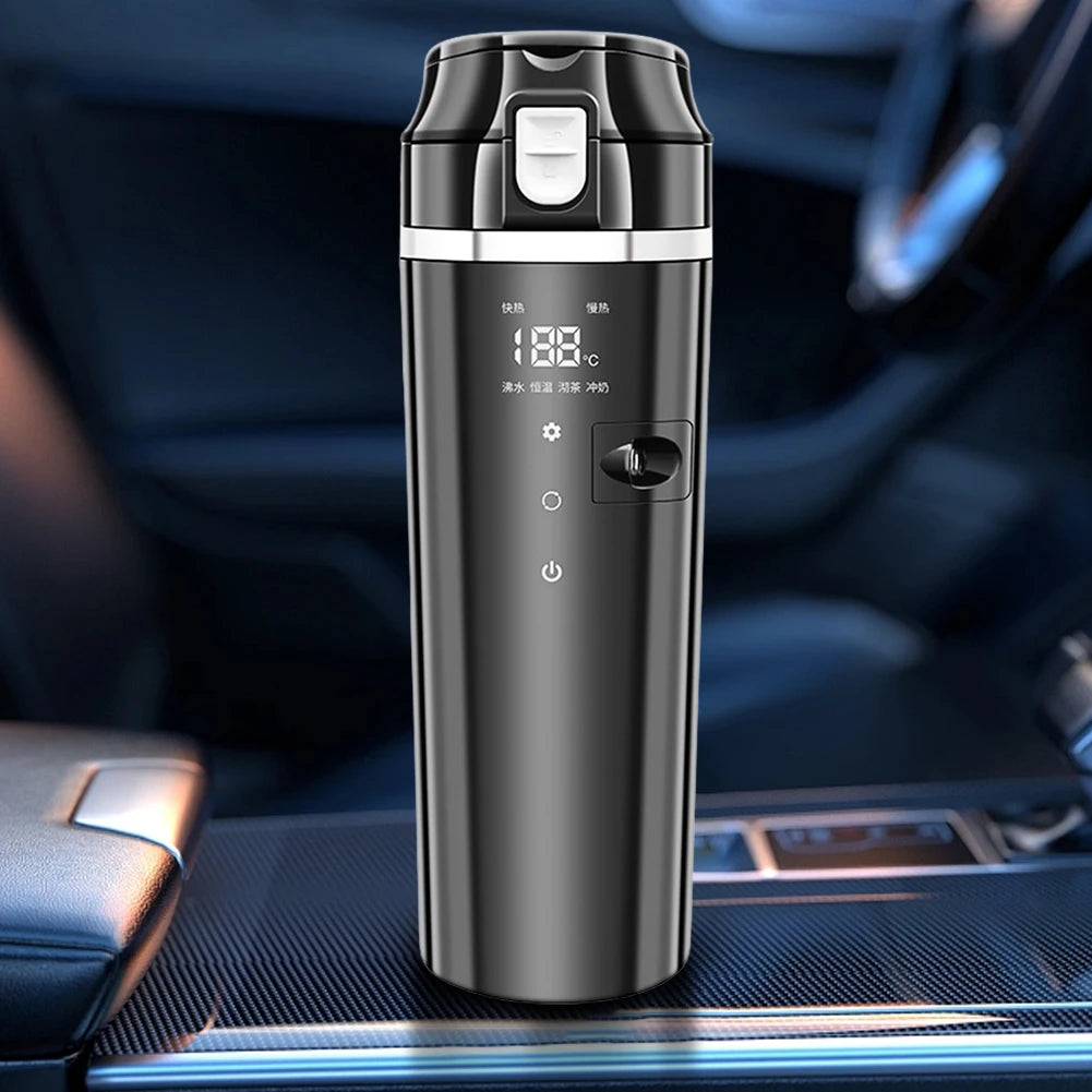 12V/24V Car Heating Cup Digital LCD Display Travel Coffee Mug Warmer Smart Temperature Control Thermos Cup Stainless Steel 500ML