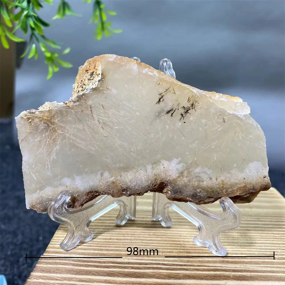 Crystal Natrural Agate Rutile Slab Slice Stone Reiki High Quality Beauty Healing Quartz Minerals Home Decoration + Stand - CRYSTALOIL