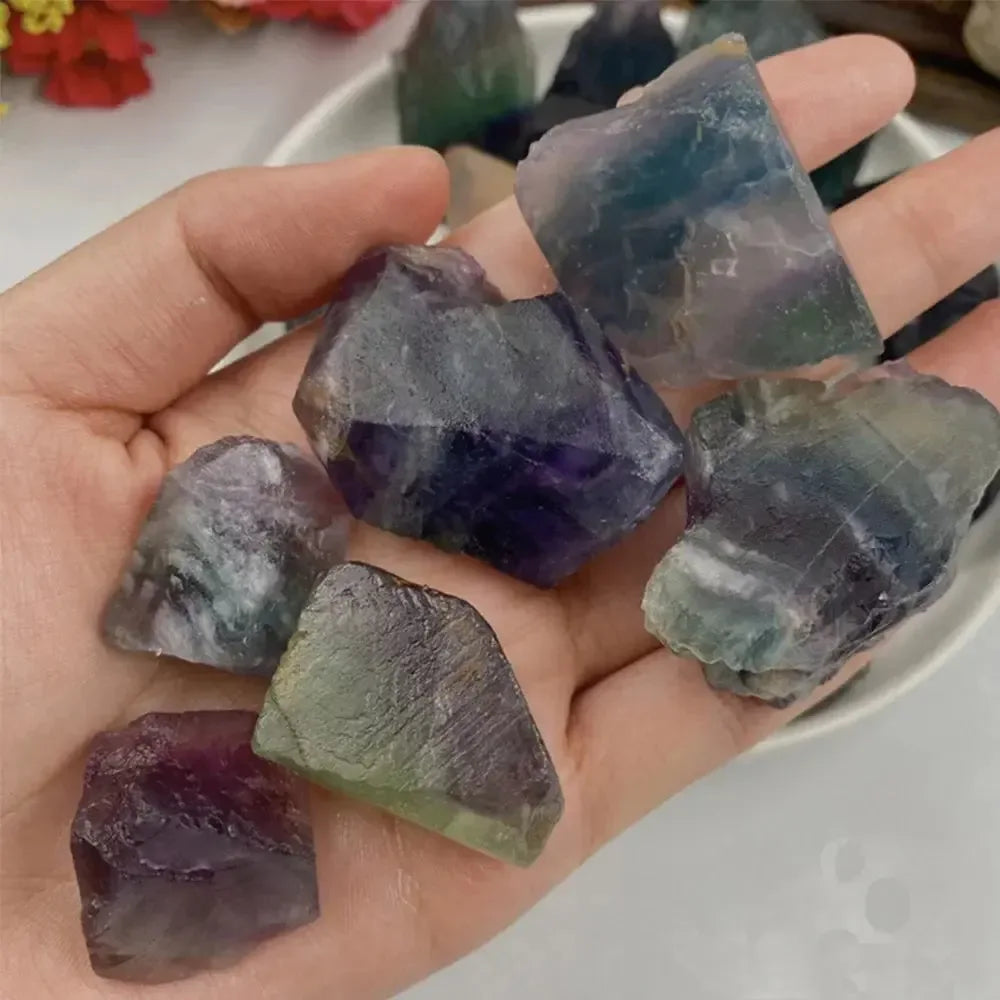Raw Natural Rainbow Fluorite Crystals Rough Stones Mineral Healing Crystals Gemstones Specimens Collectible Home Decor - CRYSTALOIL