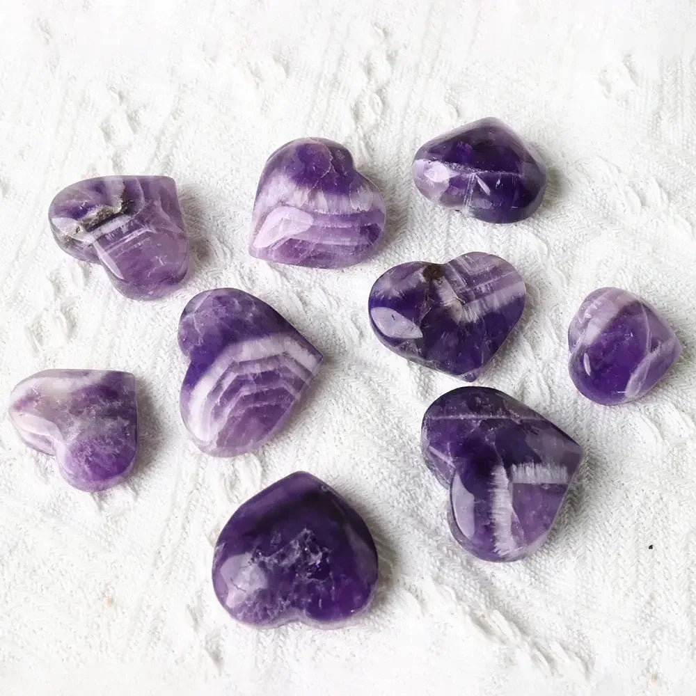 1pc Natural Purple Quartz Dream Amethyst Heart Shape Crystal Carving Healing Stones Energy Gemstone Home Decoration - CRYSTALOIL