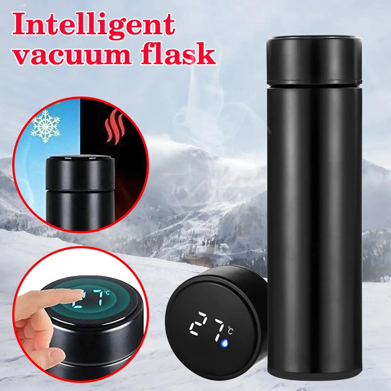 500ml Smart Vacuum Insulated Stainless Steel Water Bottle LED Temperature Display Spill Proof Portable for Home Travel Sports - CRYSTALOIL