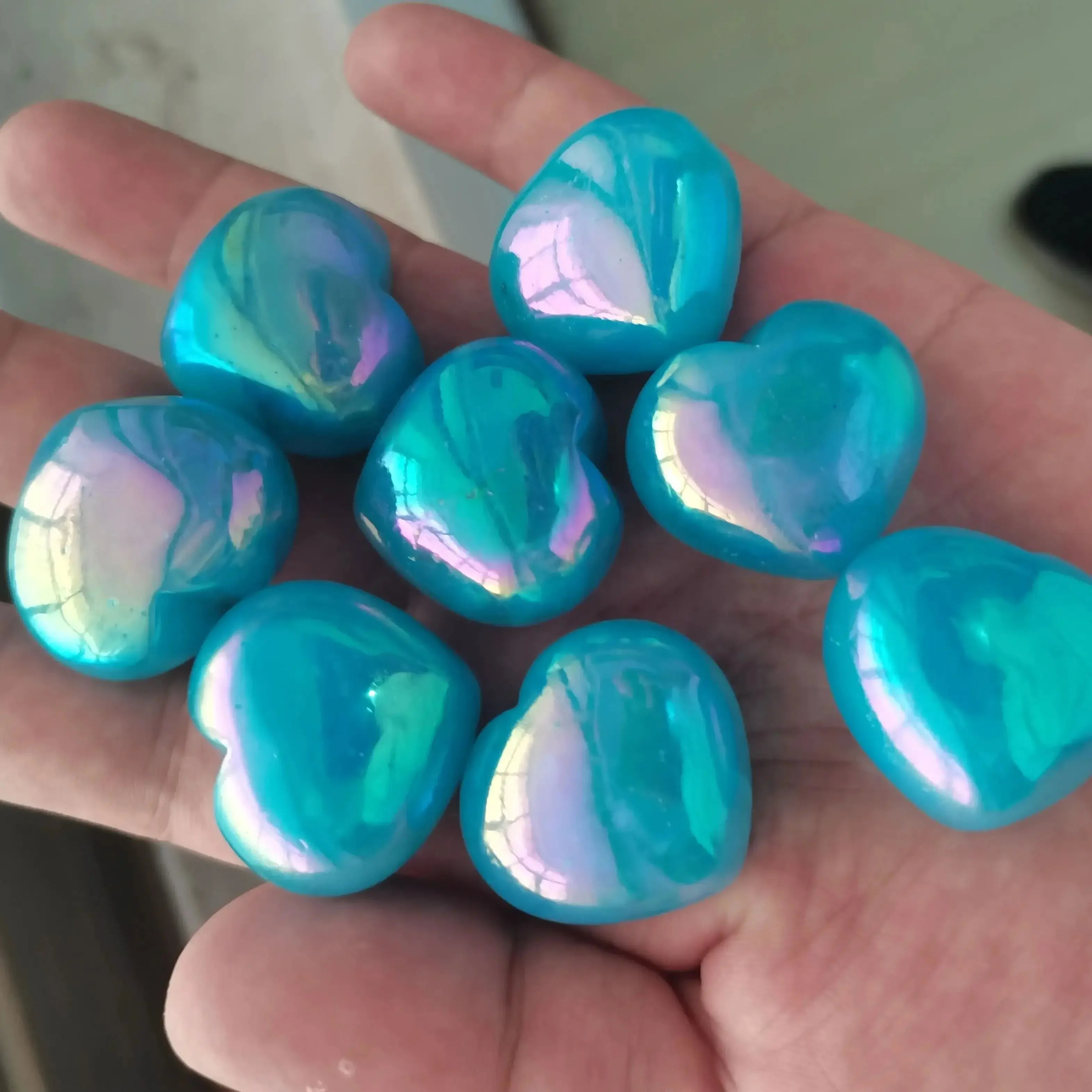 2pcs Natural Electroplating Blue Heart Quartz Crystal love heart Shaped Hand Carved Stone Home Decoration Healing Crystals - CRYSTALOIL