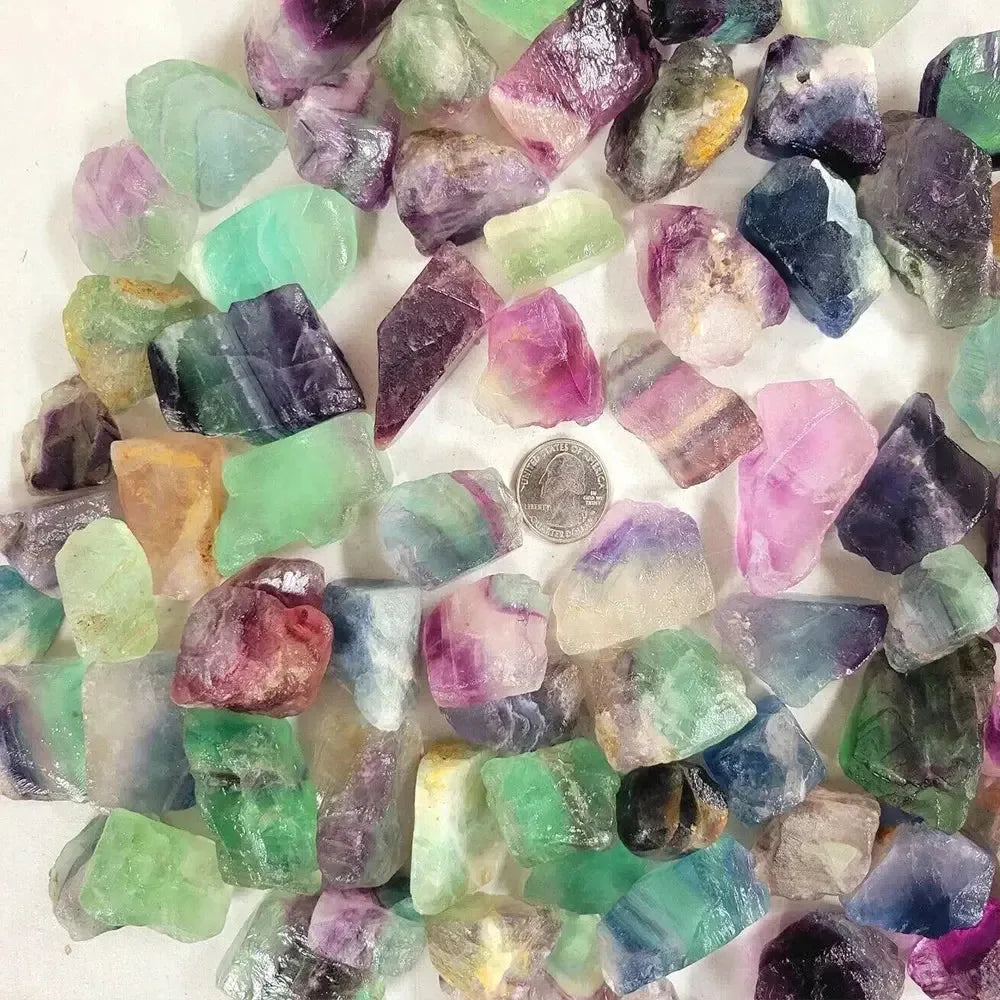 Raw Natural Rainbow Fluorite Crystals Rough Stones Mineral Healing Crystals Gemstones Specimens Collectible Home Decor - CRYSTALOIL