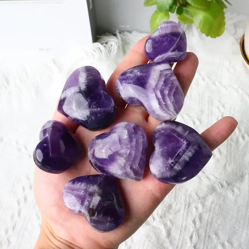 1pc Natural Purple Quartz Dream Amethyst Heart Shape Crystal Carving Healing Stones Energy Gemstone Home Decoration - CRYSTALOIL