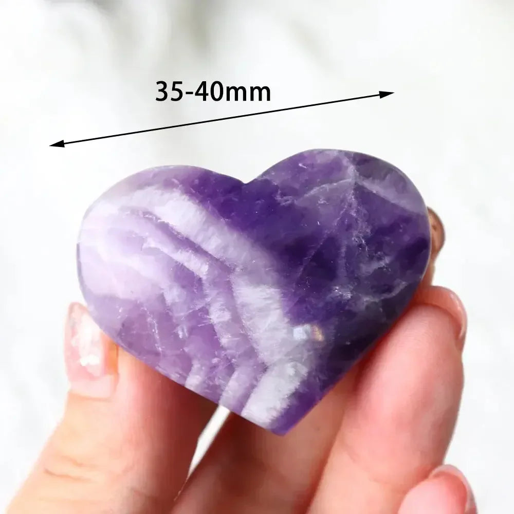 1pc Natural Purple Quartz Dream Amethyst Heart Shape Crystal Carving Healing Stones Energy Gemstone Home Decoration - CRYSTALOIL