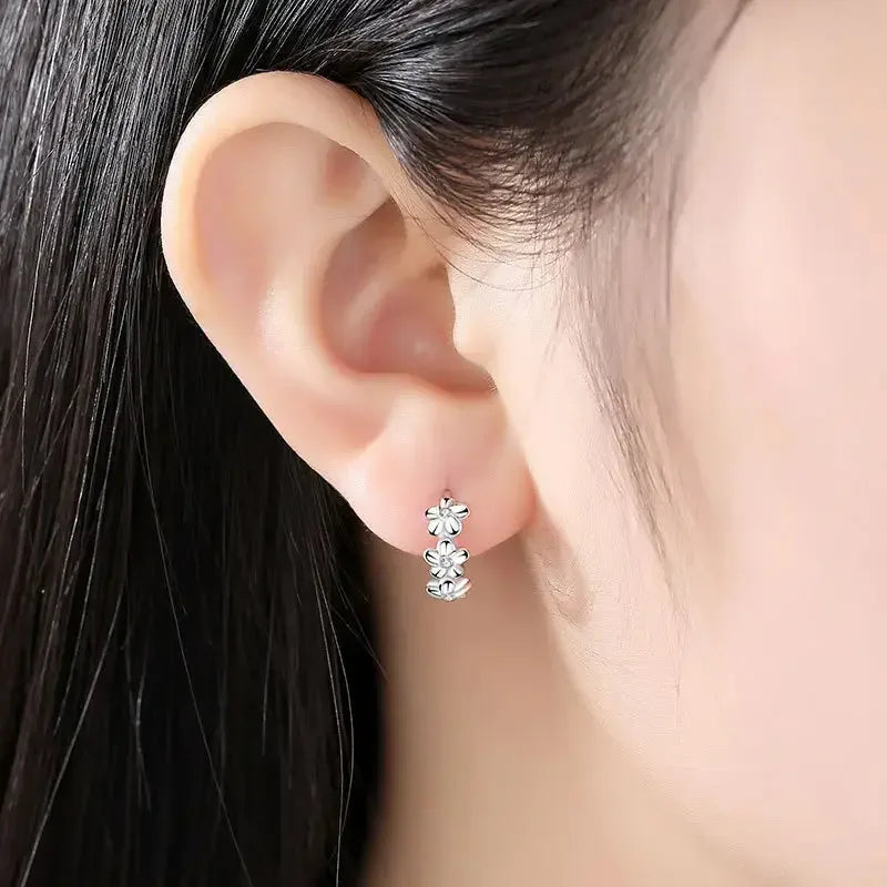 Top Sale 925 Sterling Silver Needle Earrings for Women&#39;s Wedding Fashion High Quality Jewelry Crystal Zircon Flower Cute Stud - CRYSTALOIL