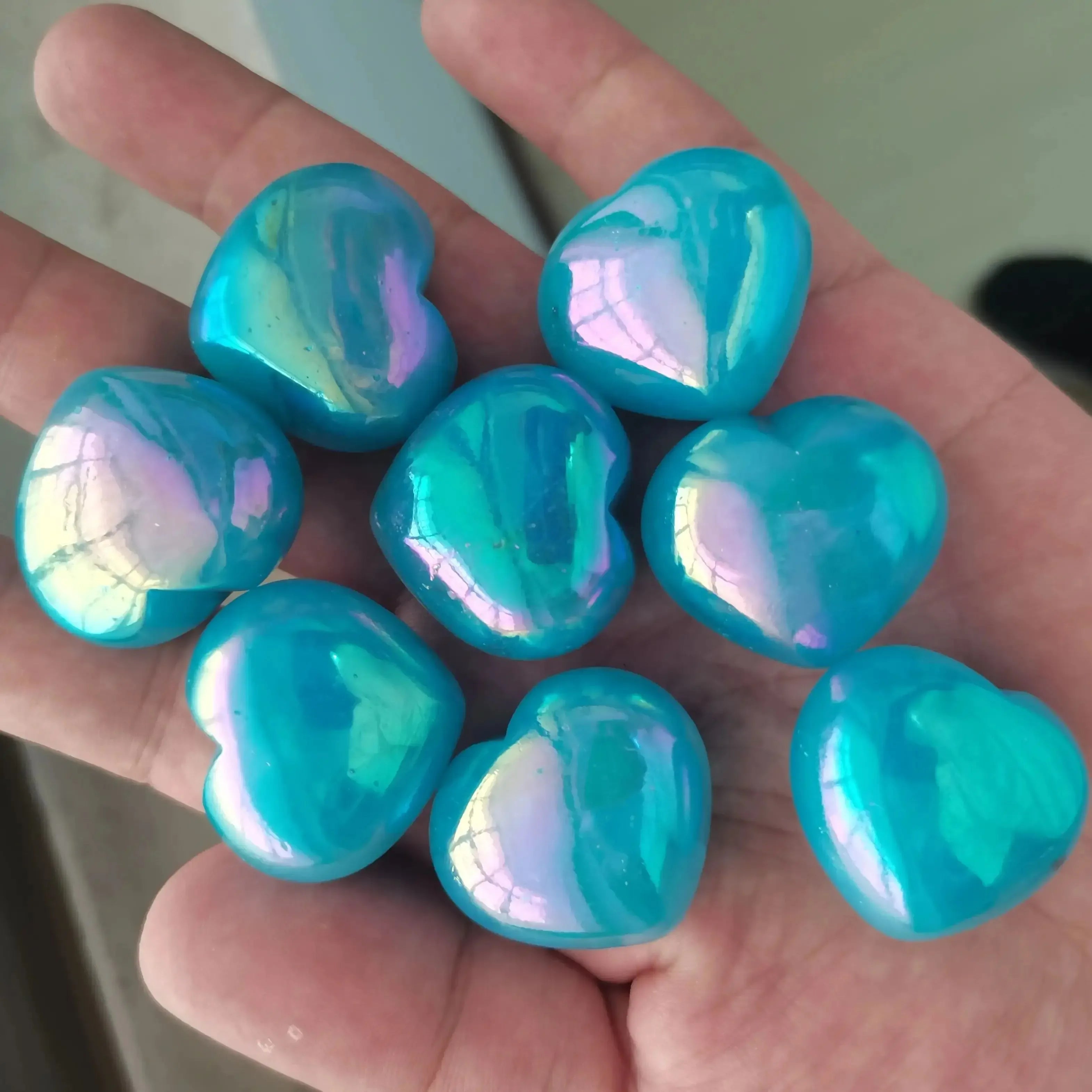 2pcs Natural Electroplating Blue Heart Quartz Crystal love heart Shaped Hand Carved Stone Home Decoration Healing Crystals - CRYSTALOIL