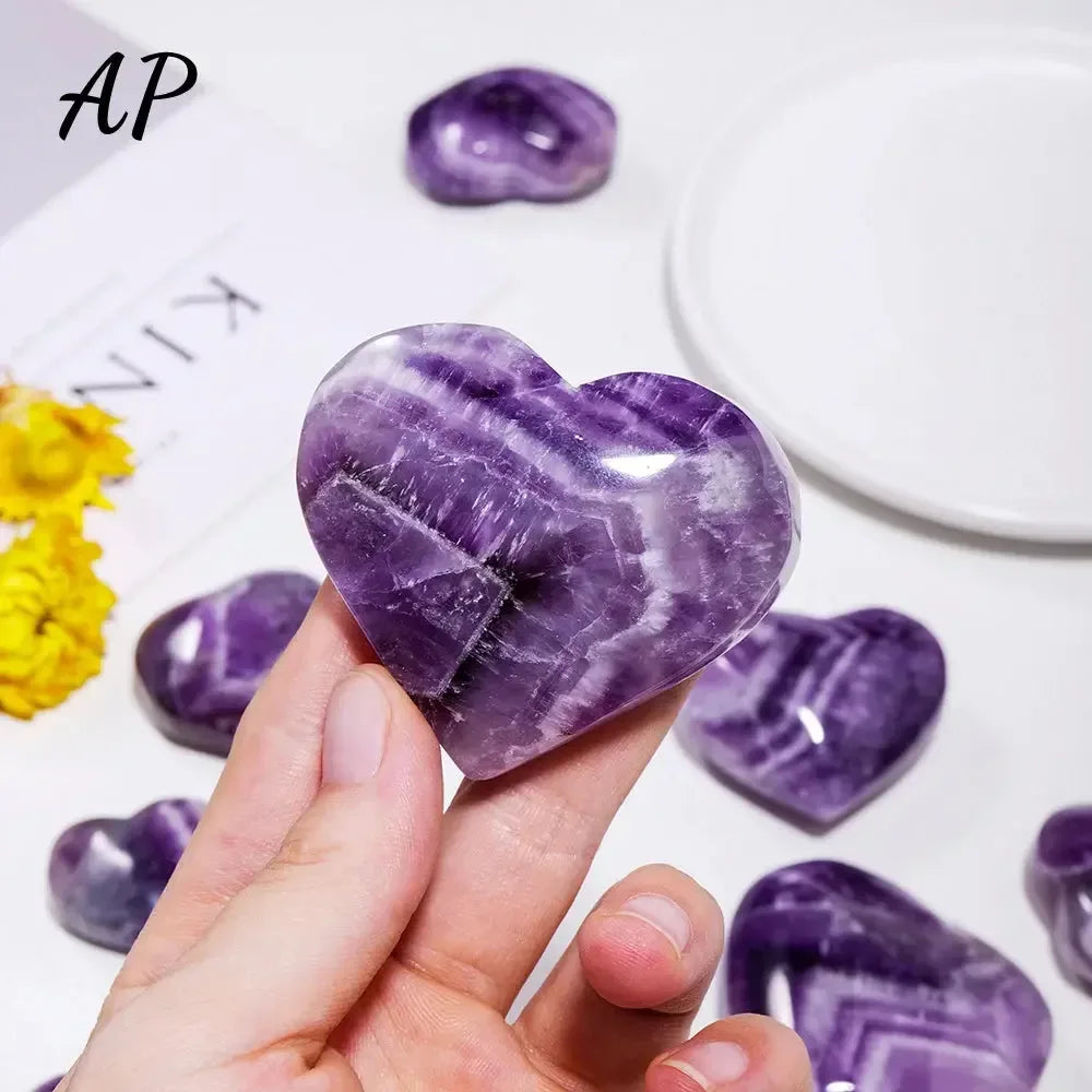 1pc Natural Purple Quartz Dream Amethyst Heart Shape Crystal Carving Healing Stones Energy Gemstone Home Decoration - CRYSTALOIL