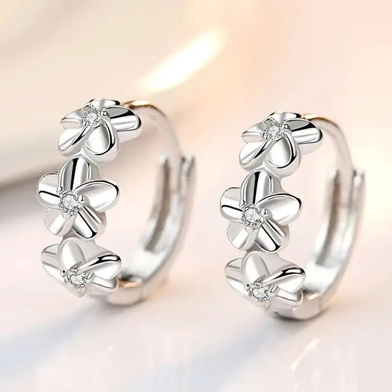 Top Sale 925 Sterling Silver Needle Earrings for Women's Wedding Fashion High Quality Jewelry Crystal Zircon Flower Cute Stud - CRYSTALOIL