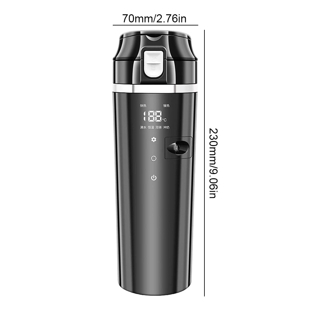 12V/24V Car Heating Cup Digital LCD Display Travel Coffee Mug Warmer Smart Temperature Control Thermos Cup Stainless Steel 500ML