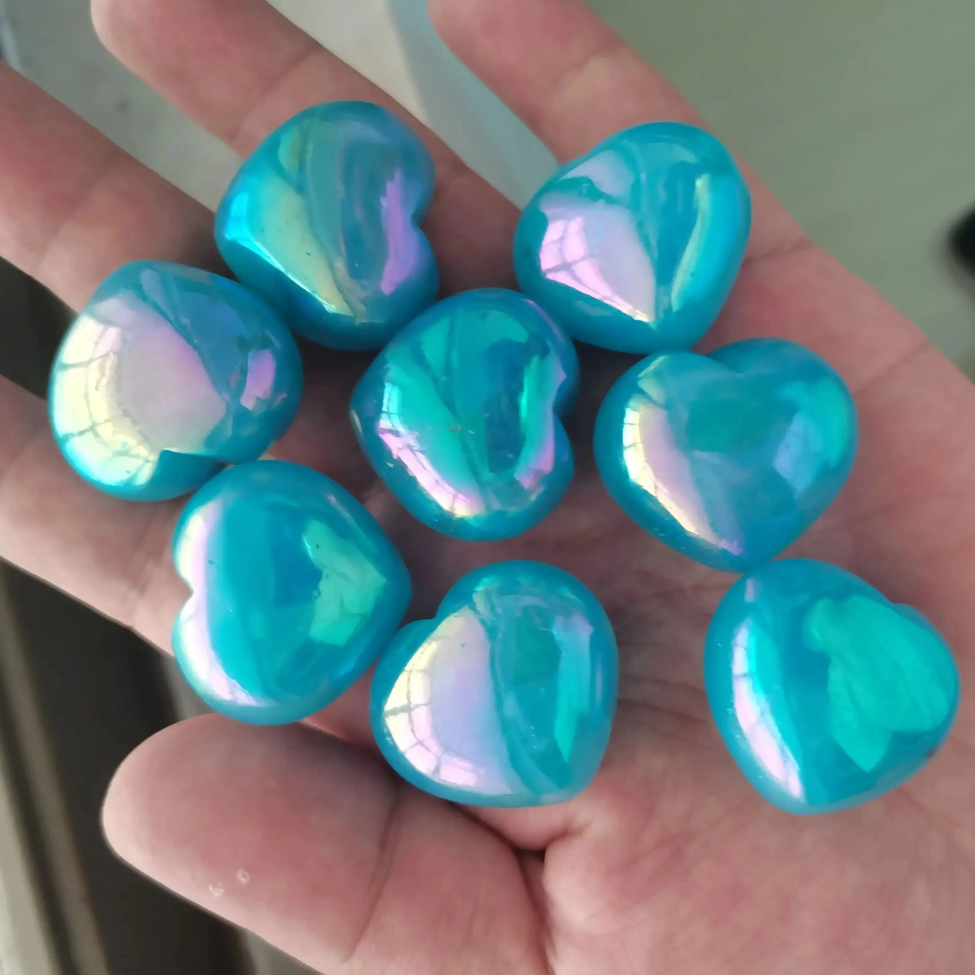 2pcs Natural Electroplating Blue Heart Quartz Crystal love heart Shaped Hand Carved Stone Home Decoration Healing Crystals - CRYSTALOIL