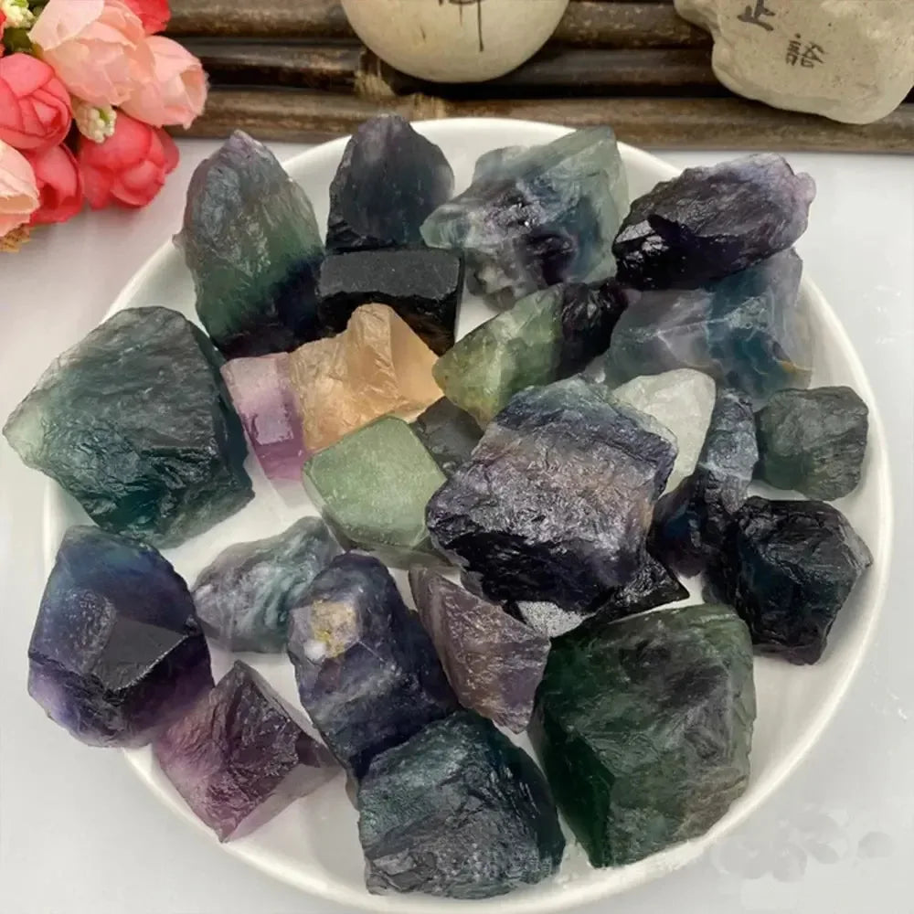 Raw Natural Rainbow Fluorite Crystals Rough Stones Mineral Healing Crystals Gemstones Specimens Collectible Home Decor - CRYSTALOIL