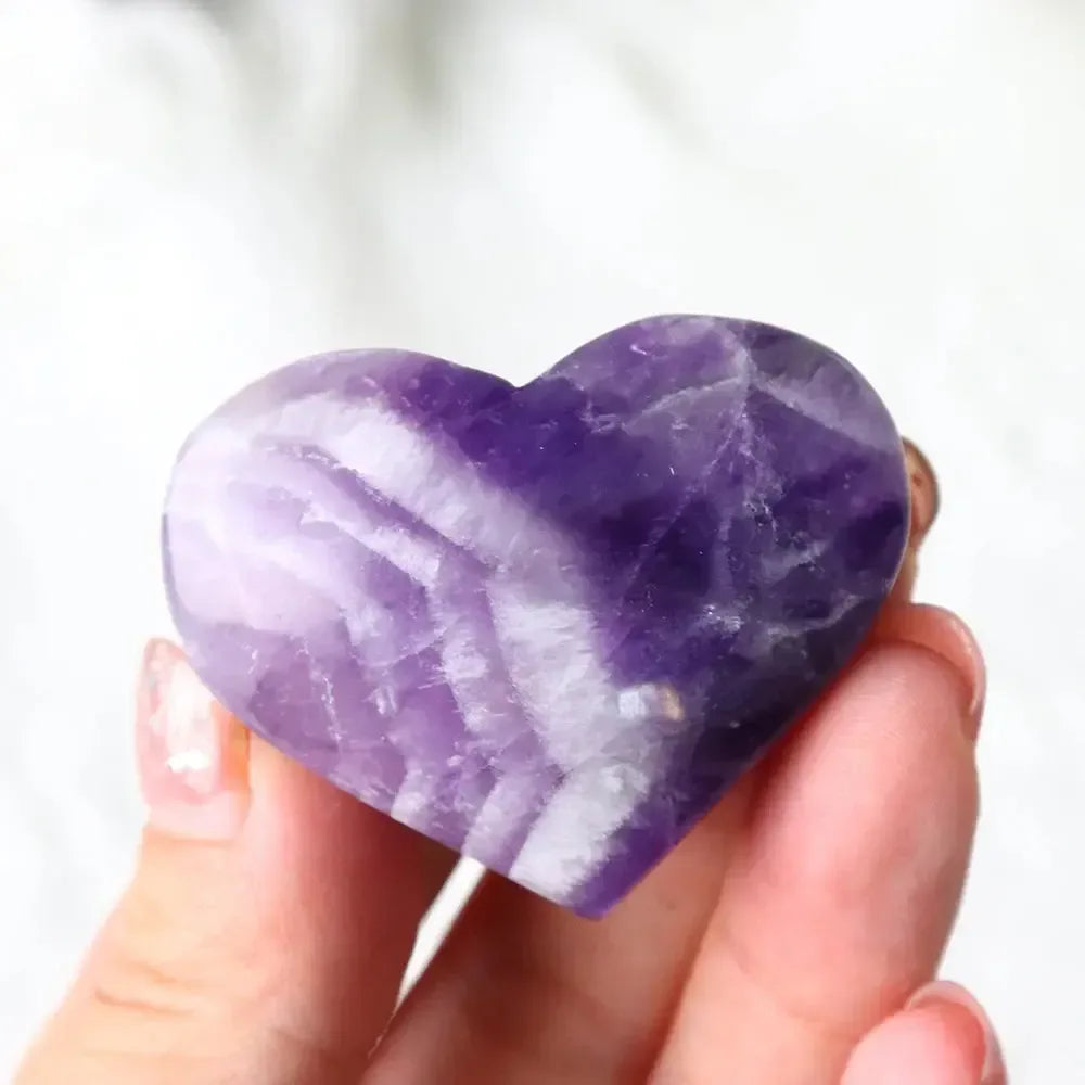 1pc Natural Purple Quartz Dream Amethyst Heart Shape Crystal Carving Healing Stones Energy Gemstone Home Decoration - CRYSTALOIL