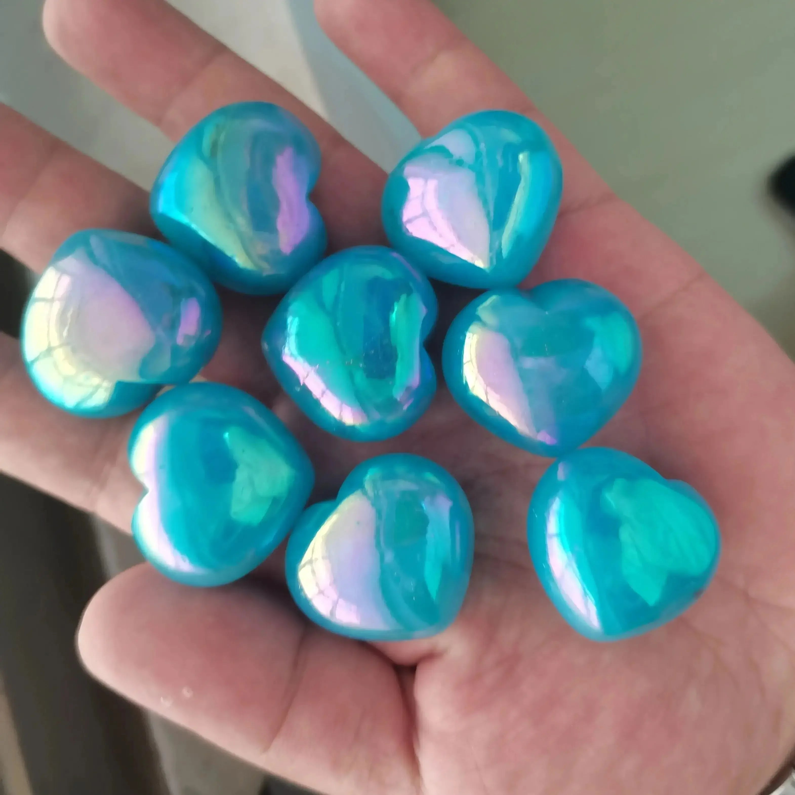 2pcs Natural Electroplating Blue Heart Quartz Crystal love heart Shaped Hand Carved Stone Home Decoration Healing Crystals - CRYSTALOIL