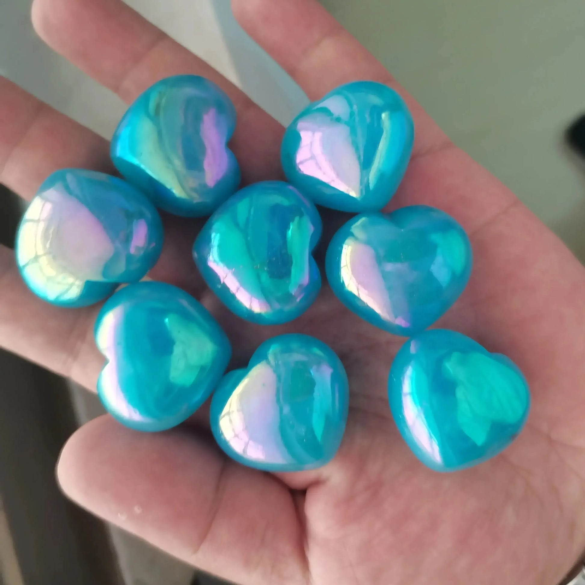 2pcs Natural Electroplating Blue Heart Quartz Crystal love heart Shaped Hand Carved Stone Home Decoration Healing Crystals - CRYSTALOIL