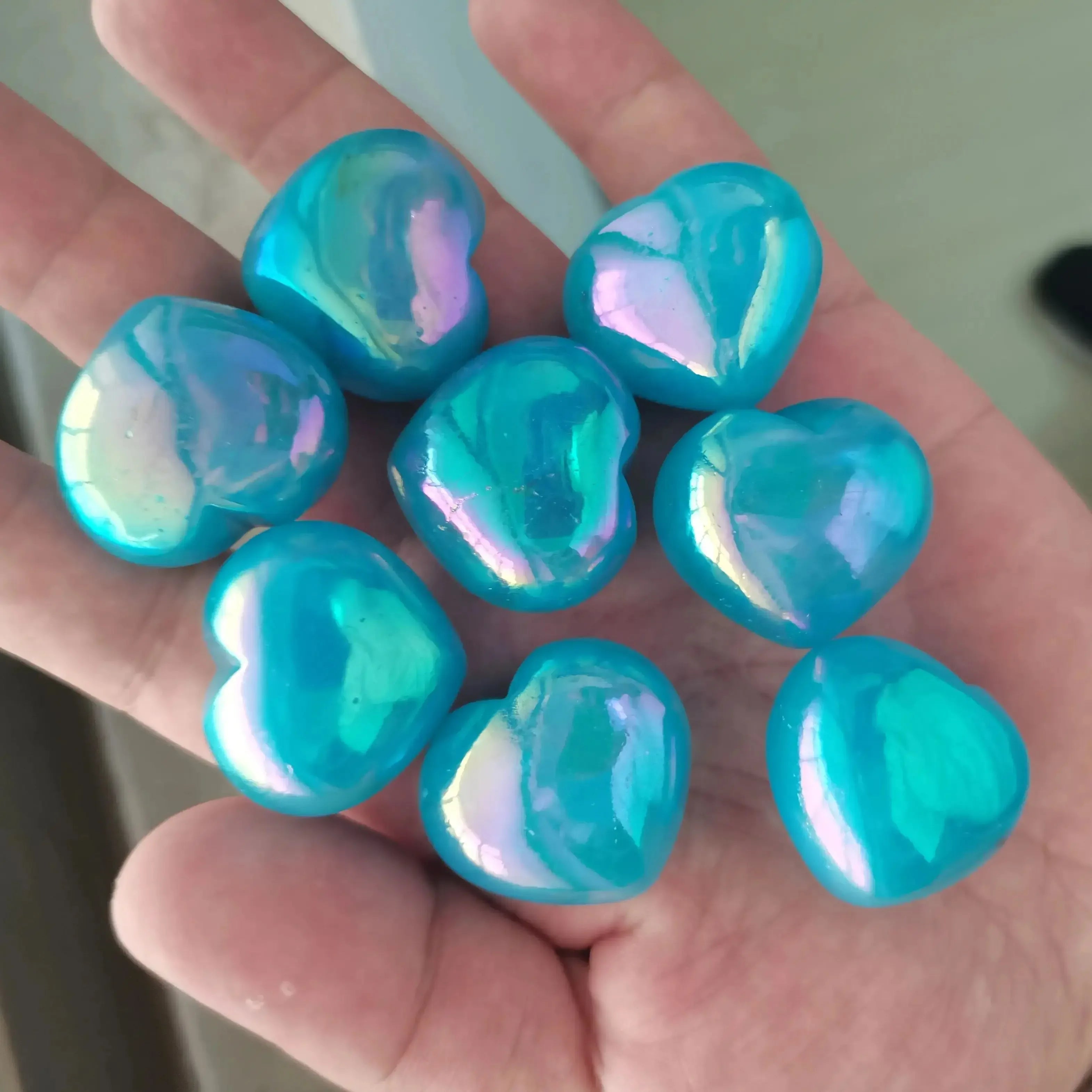 2pcs Natural Electroplating Blue Heart Quartz Crystal love heart Shaped Hand Carved Stone Home Decoration Healing Crystals - CRYSTALOIL