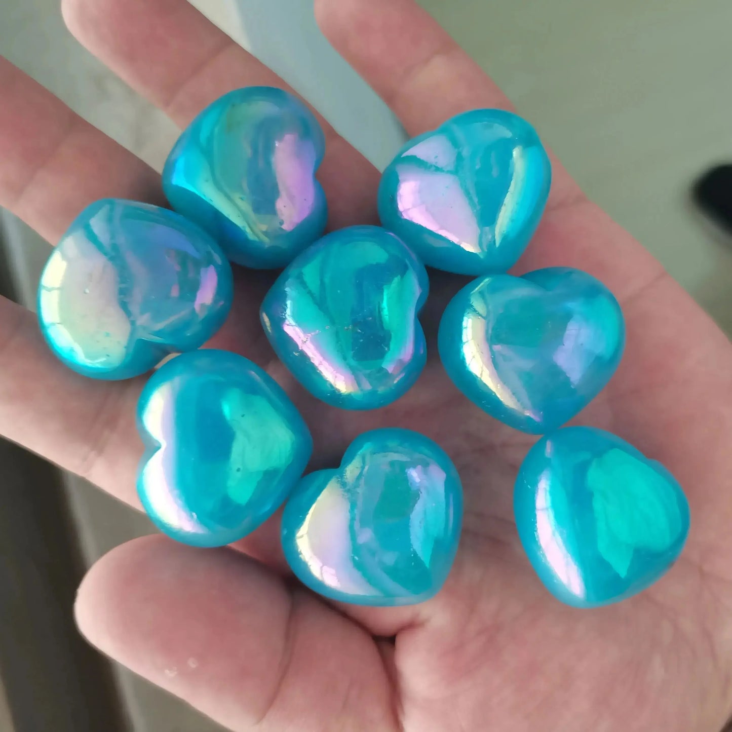 2pcs Natural Electroplating Blue Heart Quartz Crystal love heart Shaped Hand Carved Stone Home Decoration Healing Crystals - CRYSTALOIL