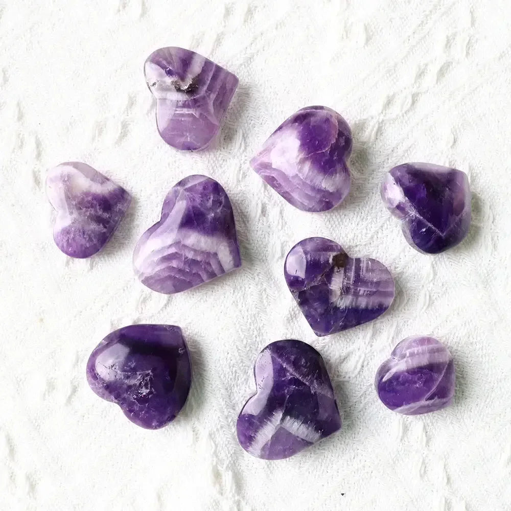 1pc Natural Purple Quartz Dream Amethyst Heart Shape Crystal Carving Healing Stones Energy Gemstone Home Decoration - CRYSTALOIL