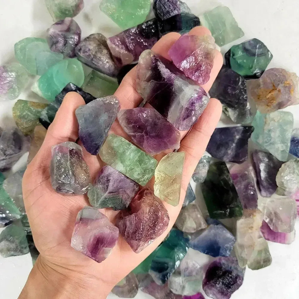 Raw Natural Rainbow Fluorite Crystals Rough Stones Mineral Healing Crystals Gemstones Specimens Collectible Home Decor - CRYSTALOIL