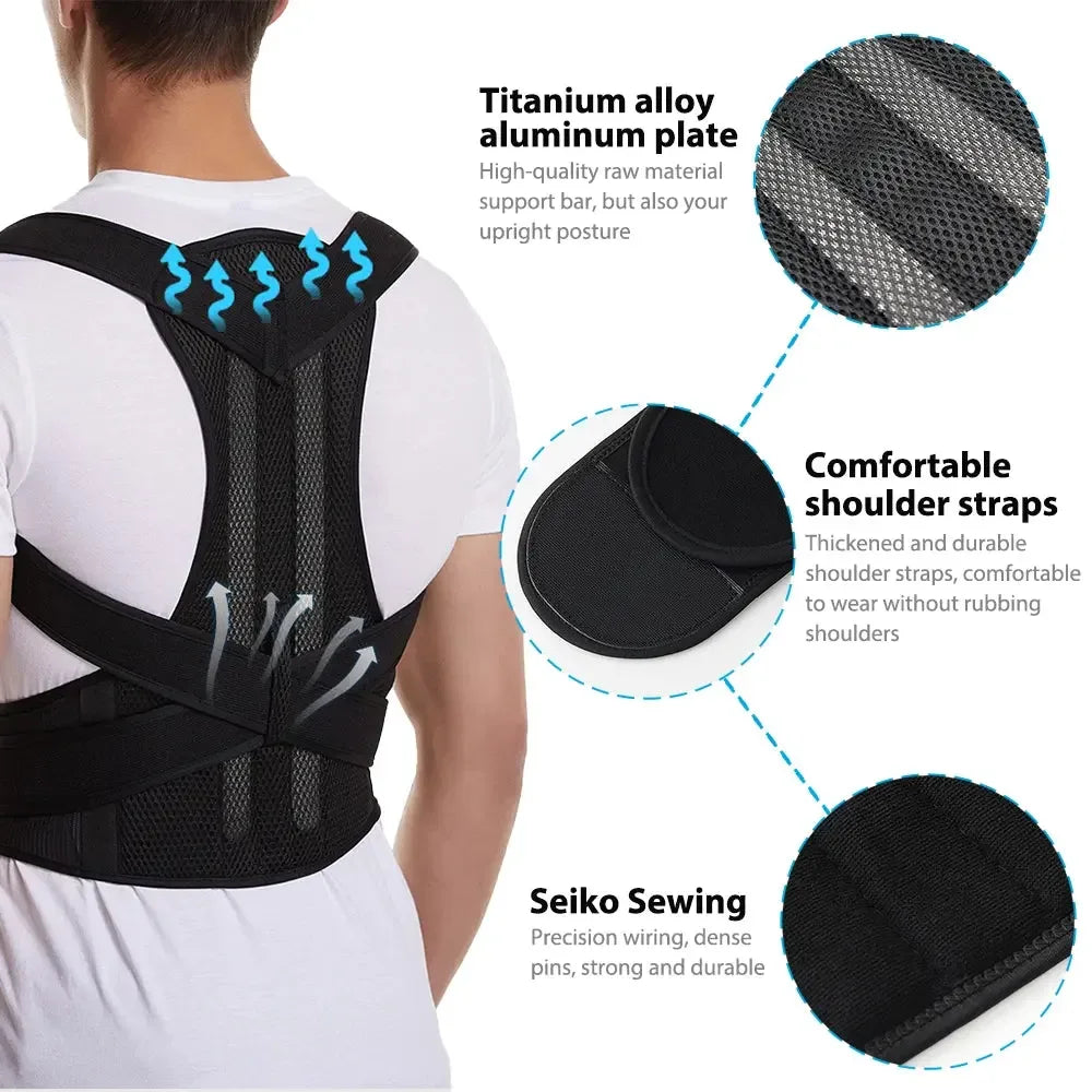 Back Brace Posture Corrector for Women & Men, Adjustable Back Lumbar Support Belt Shoulder Posture Support for Improve Scoliosis - CRYSTALOIL