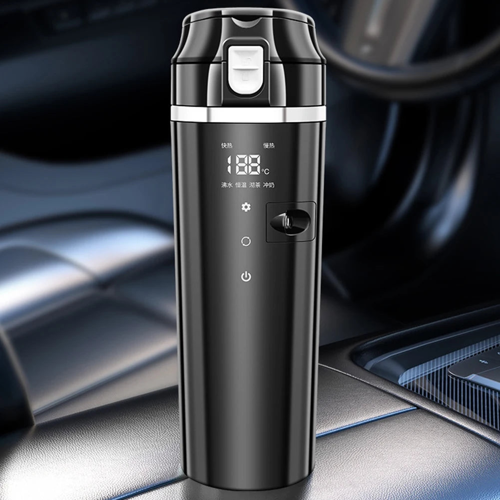 12V/24V Car Heating Cup Digital LCD Display Travel Coffee Mug Warmer Smart Temperature Control Thermos Cup Stainless Steel 500ML