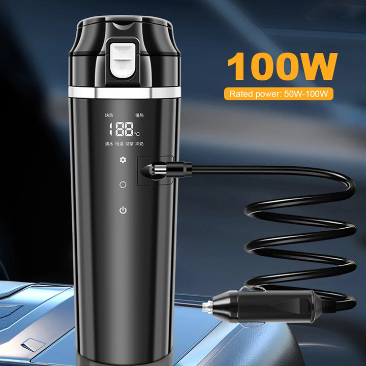 12V/24V Car Heating Cup Digital LCD Display Travel Coffee Mug Warmer Smart Temperature Control Thermos Cup Stainless Steel 500ML