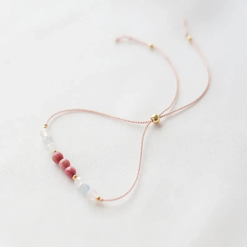 Love embodies crystal bracelet, attract love, self-love, rose quartz, aquamarine, moonstone, rose pyroxene - CRYSTALOIL