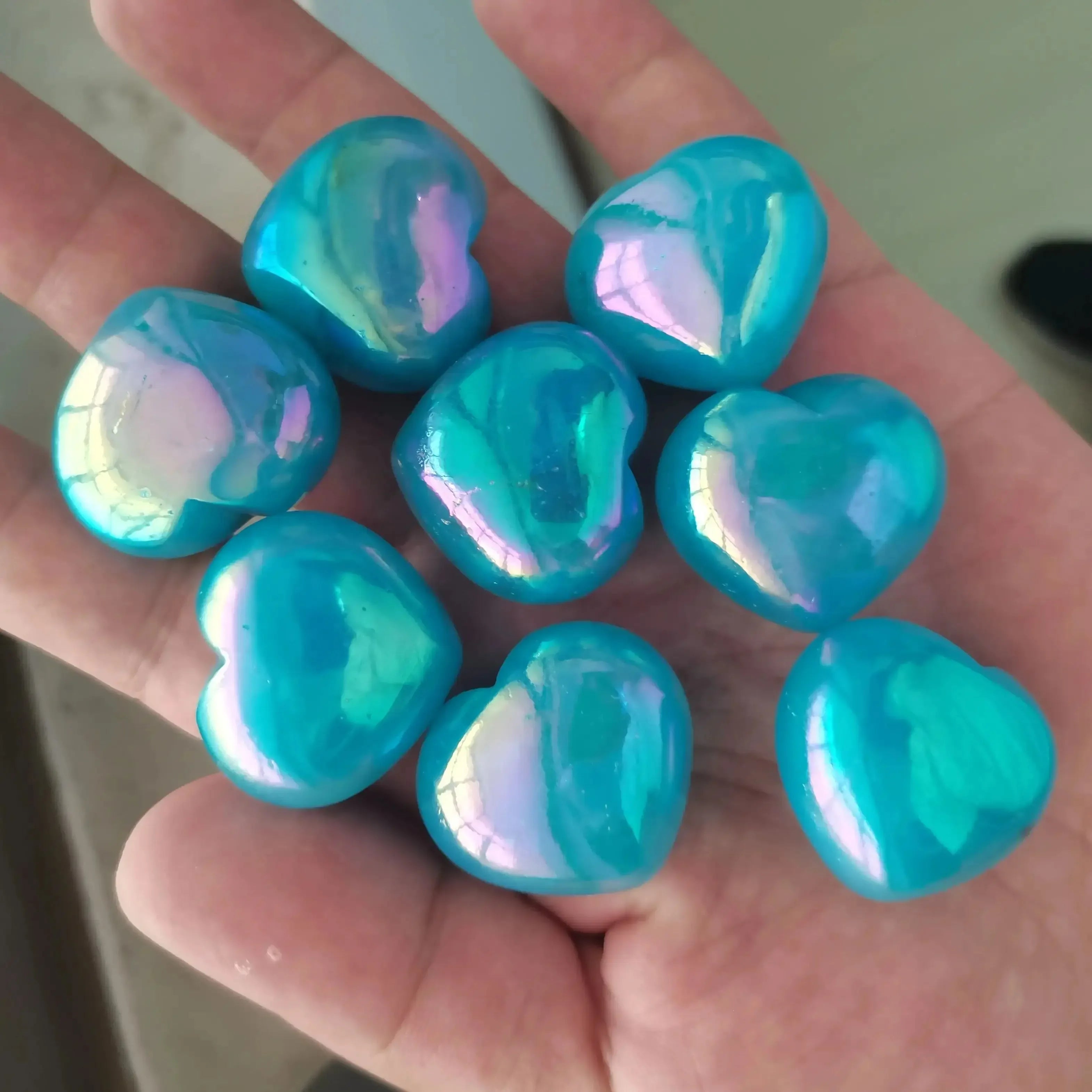 2pcs Natural Electroplating Blue Heart Quartz Crystal love heart Shaped Hand Carved Stone Home Decoration Healing Crystals - CRYSTALOIL