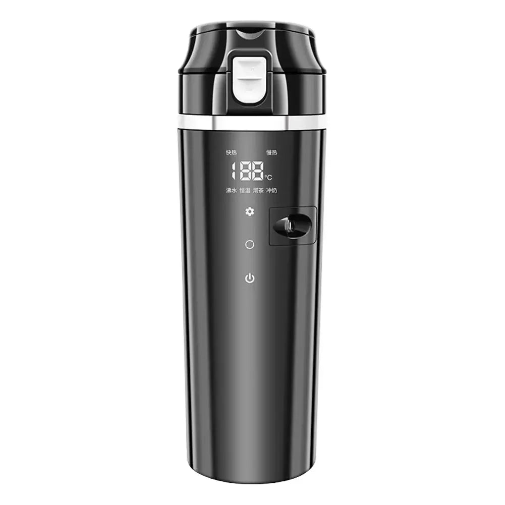 12V/24V Car Heating Cup Digital LCD Display Travel Coffee Mug Warmer Smart Temperature Control Thermos Cup Stainless Steel 500ML - CRYSTALOIL