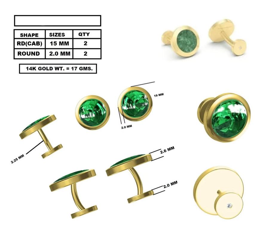 18 Carat Gold Natural Aventurine Stone Cufflinks – Luxury Men's Accessory
