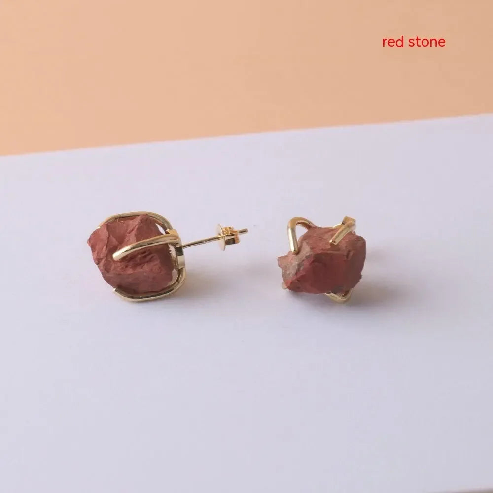 Gold-plated Four-claw Stone Rough Stone Stud Earrings For Women - CRYSTALOIL