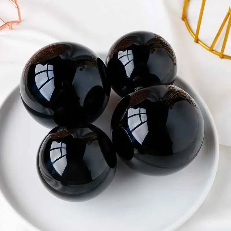 Natural Obsidian Crystal Ball , Discover the mystique of the cosmos with a natural obsidian crystal ball, - CRYSTALOIL