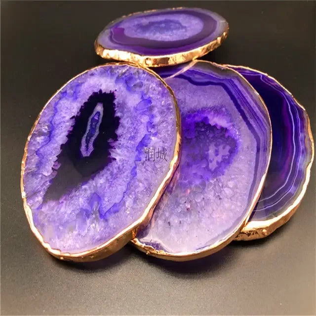 2 pieces Blue Purple black Primitive Agate Big Crystal Wafer Coasters, - CRYSTALOIL