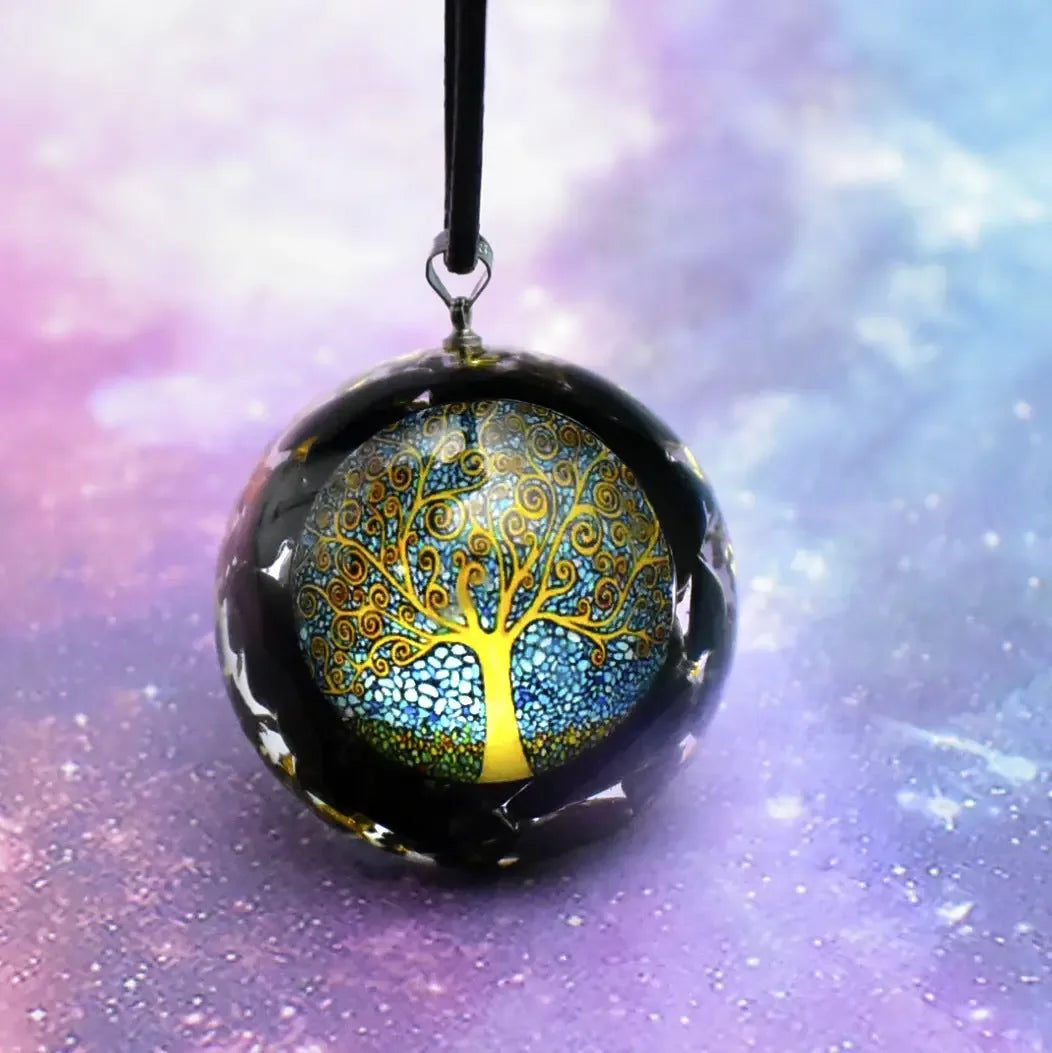 Natural Crystal Seven Chakra Epoxy tree of life Pendant Obsidian - CRYSTALOIL