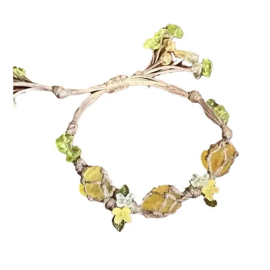 Oanthus tree and vitality macrame crystal stone woven hand rope flowered ite bracelet - CRYSTALOIL