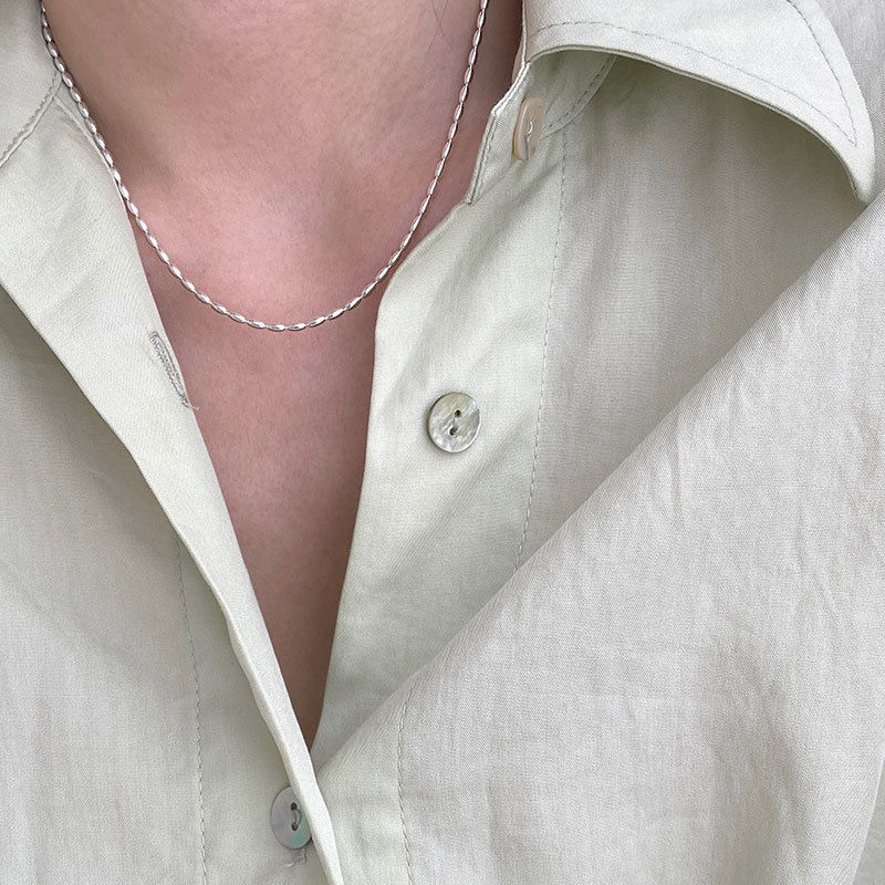S925 Sterling Silver Grain Of Rice Olive Beads Necklace - CRYSTALOIL