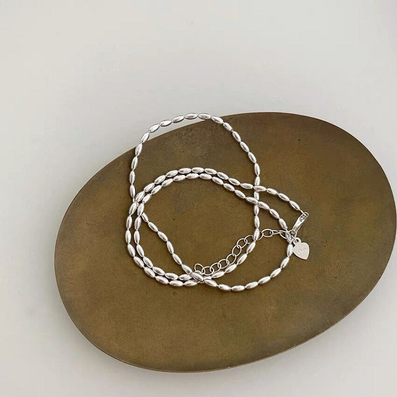 S925 Sterling Silver Grain Of Rice Olive Beads Necklace - CRYSTALOIL