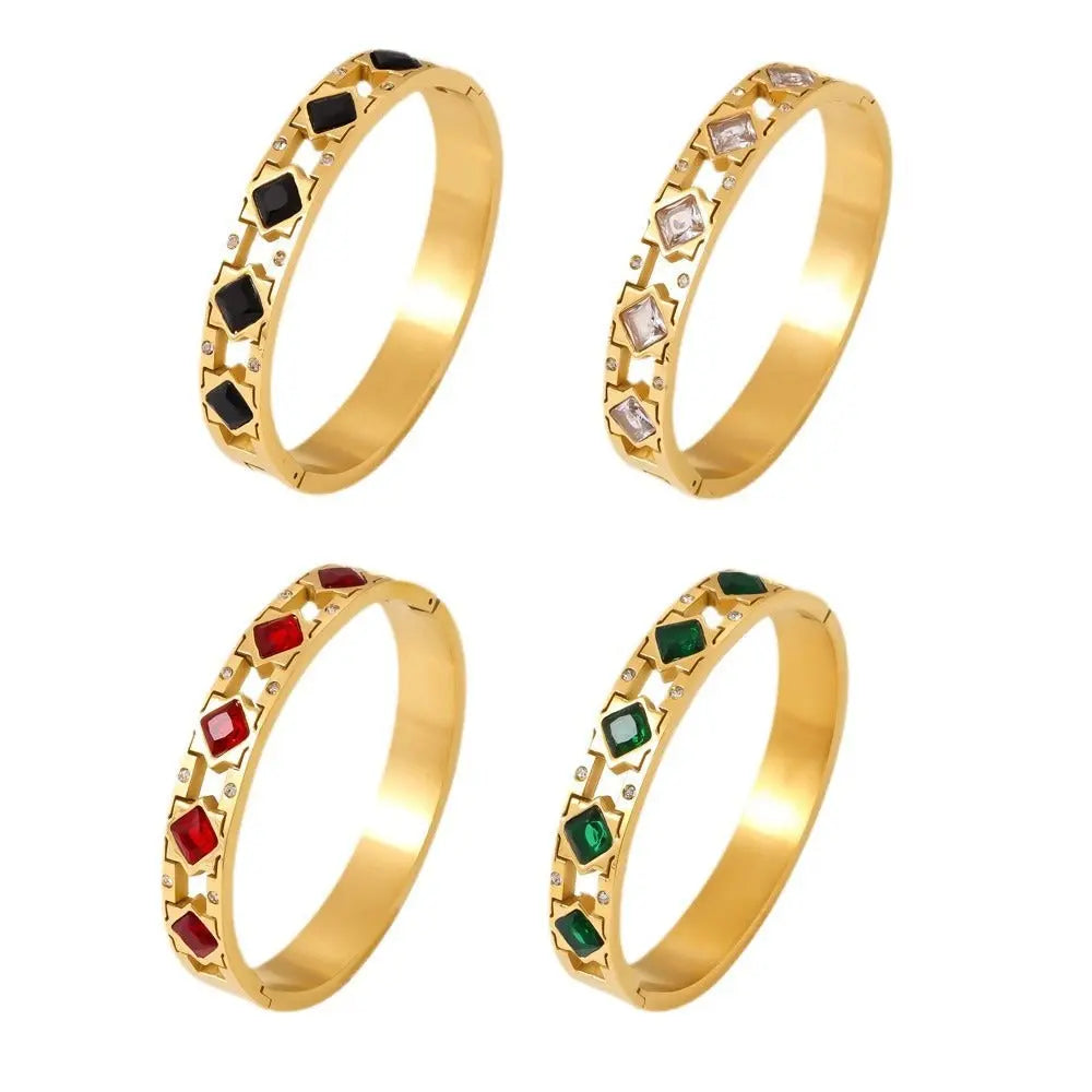 18K gold inlaid square gemstone with hollow design exquisite dazzling bracelet - CRYSTALOIL