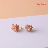 Gold-plated Four-claw Stone Rough Stone Stud Earrings For Women - CRYSTALOIL