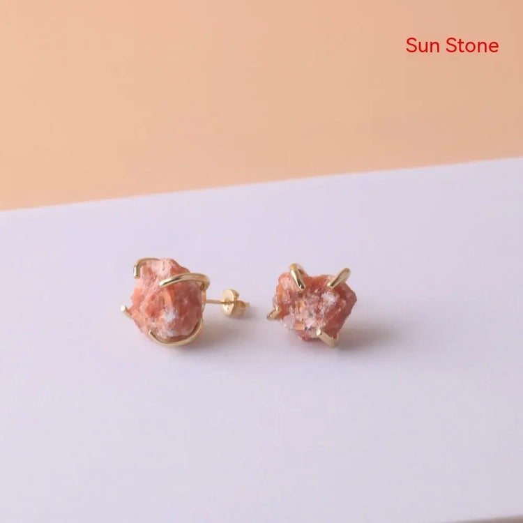 Gold-plated Four-claw Stone Rough Stone Stud Earrings For Women - CRYSTALOIL