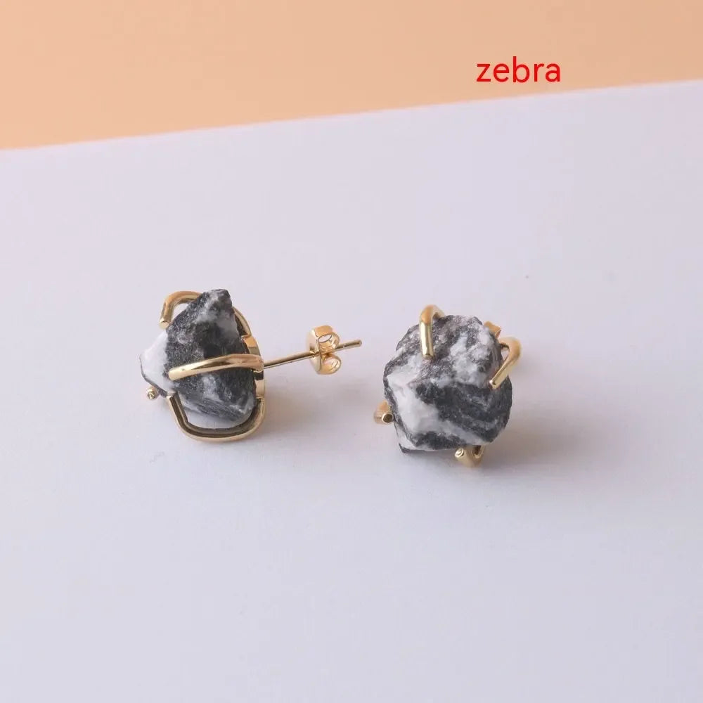 Gold-plated Four-claw Stone Rough Stone Stud Earrings For Women - CRYSTALOIL