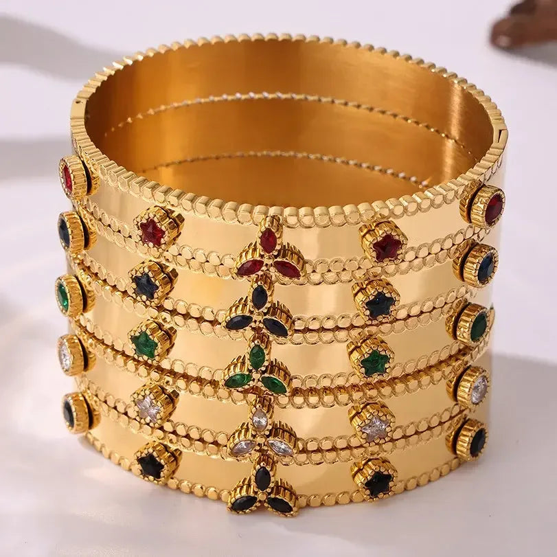 18K gold trefoil inlaid gemstone exquisite design noble bracelet - CRYSTALOIL