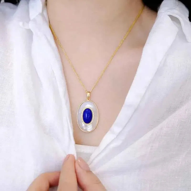 S925 Sterling Silver Lapis Lazuli Pendant Jewelry Inlaid with Natural Stone - CRYSTALOIL
