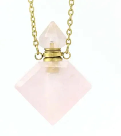 Natural Crystal Diamond Perfume Bottle Aromatherapy Bottle Necklace Pendant - CRYSTALOIL
